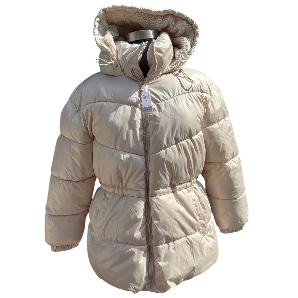 GAP COLDCONTROL MAX Puffer Coat XL Water Resistant‎ Hood Recycled Fill NWT Beige